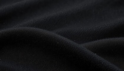 Close-up texture of draped dark cloth showing intricate weaving details, suitable for backgrounds and material design applications