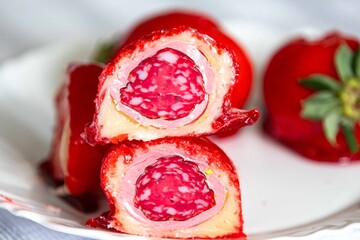 An exotic and fun take on the iconic and viral love strawberry. Salami of love or salame do amor