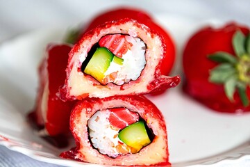 An exotic and fun take on the iconic and viral love strawberry. sushi of love or sushi do amor.
