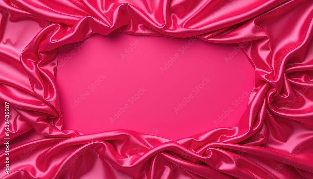Poster elegant fuchsia silk fabric with soft folds forming a luxurious frame around a solid-colored, slight