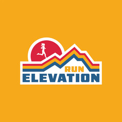 silhouette of woman running and elevation jogging logo with mountain vector illustration