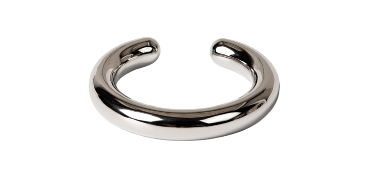 Polished, circular, metallic ear cuff