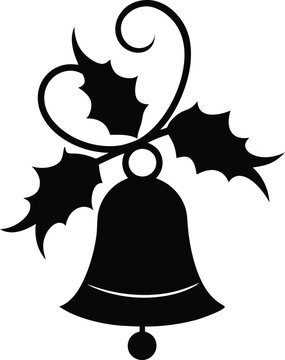 Christmas bell silhouette with holly isolated on white background