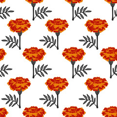 Marigold flower seamless pattern. Vector background.