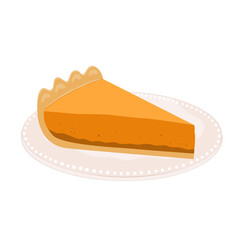 Pumpkin Pie Slice on a plate. Fall and Autumn symbol. National Pumpkin Cheesecake Day. Vector Illustration.