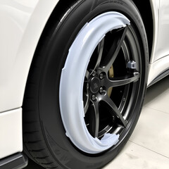 Ceramic protective coating applied on the car rim ensures a high-gloss finish and long-lasting durability for premium wheel care