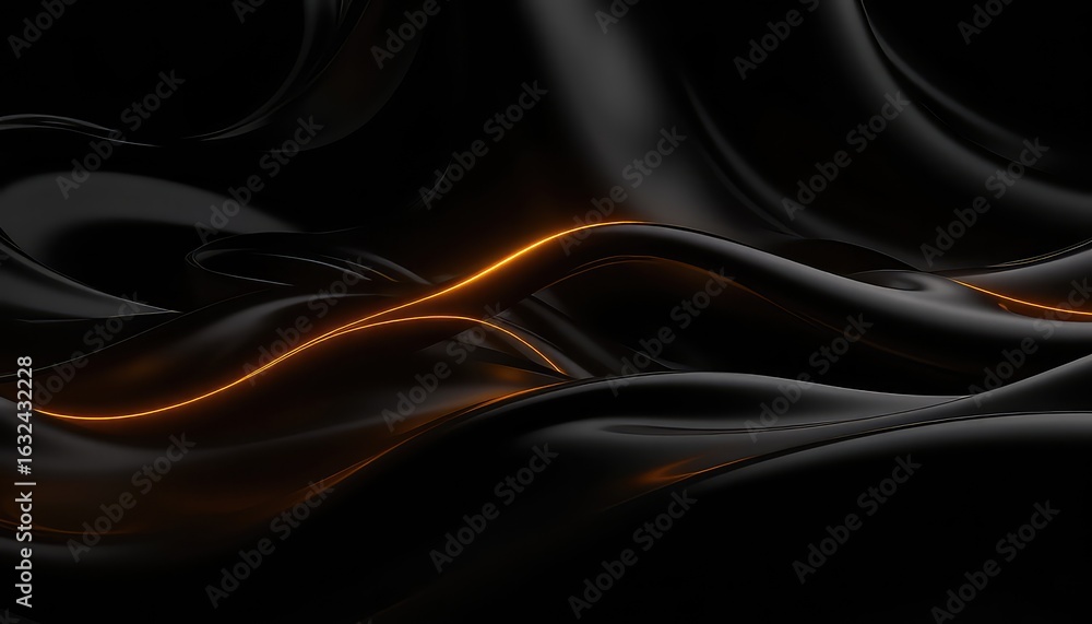 Poster elegant flowing folds of dark fabric accentuated by subtle golden light create a mesmerizing abstrac