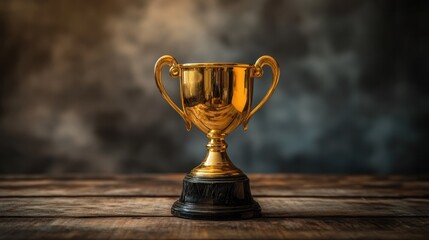 Golden Trophy with Wooden Base, Symbolizing Achievement in Ceremony or Business