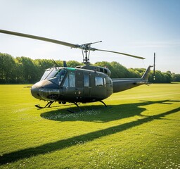 Obraz premium helicopter on the green grass field