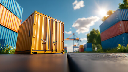Obraz premium Container transport operations shipping port industrial scene bright daylight ground view logistics efficiency