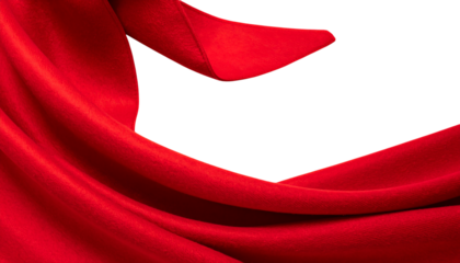 Flowing red velvet fabric, soft texture, elegant drape on transparent background