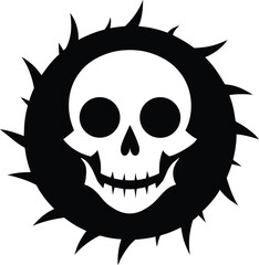 Skull with sharp spikes in a circle silhouette isolated on white background