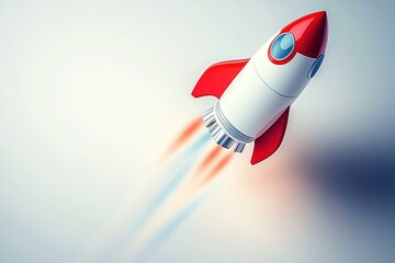 Red and White Space Rocket with a Trail of Smoke