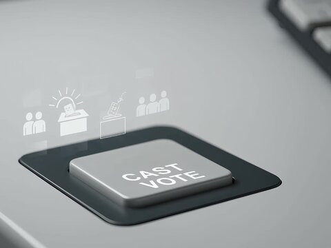 Casting a Vote on a Electronic Voting Machine by Pressing a Button.	