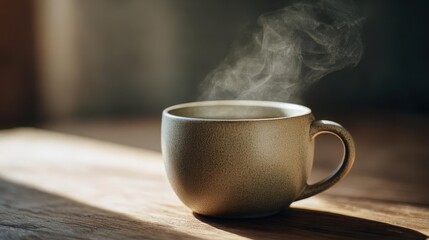 Steaming Cup of Coffee in Morning Light