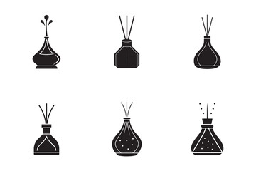 Collection of Minimalist Black Silhouette Diffuser Icons for Aromatherapy and Home Fragrance Design Elements