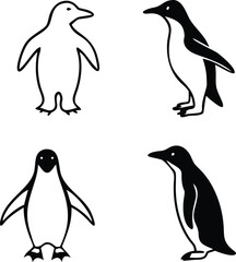 Fototapeta premium penguin silhouettes collection. Simple animal silhouette decorative elements drawn with one continuous line.
