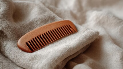 Wooden Comb on Linen Fabric