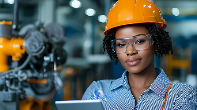 Engineer collaborating in industrial environment workshop professional portrait indoor focused innovation