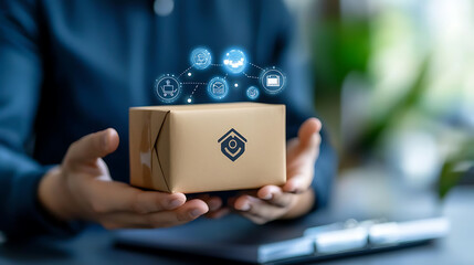 Innovative package delivery solutions office digital image professional environment close-up view technology advancement