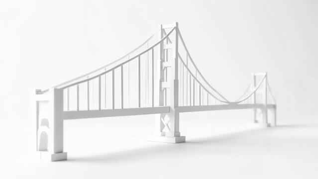 White 3D model of a suspension bridge