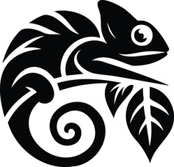 A stylized chameleon tattoo vector illustration in black ink, featuring a tribal-inspired design © Md Manuar