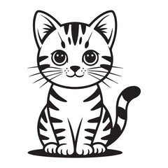 Obraz premium Vector art of cute tabby kitten sitting and looking forward with big round eyes, isolated on white background