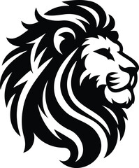 Vector cartoon illustration of an angry lion head tattoo, a tribal symbol of a wild cat animal