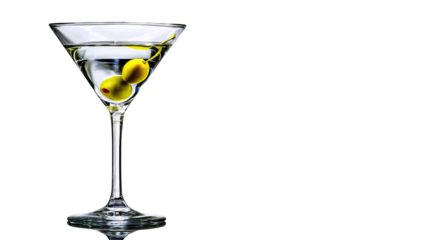 Clear martini glass with two olives
