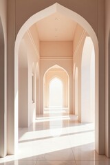 Bright and Airy Corridor with Architectural Arches and Sunlight Patterns