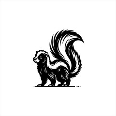 Stylized black and white skunk illustration with fluffy tail