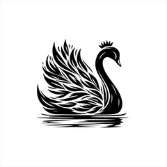 Obraz premium Elegant black swan with crown on water