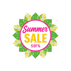 Bold summer sale badge with tropical colors, high-resolution promotional design element PNG, white background 