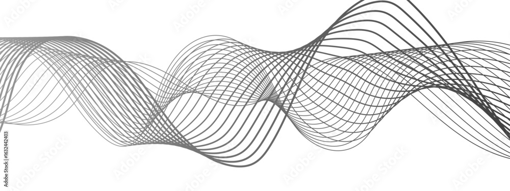 Poster minimalist abstract wave design consisting of smooth, flowing black and gray lines on a white backgr