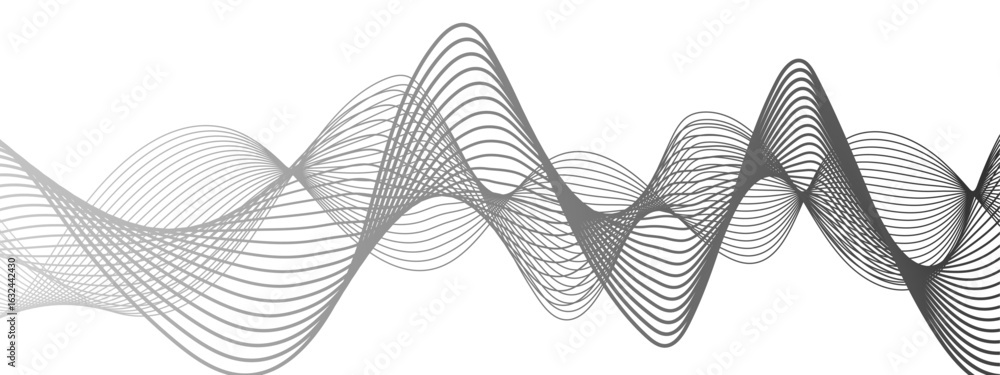 Poster minimalist abstract wave design consisting of smooth, flowing black and gray lines on a white backgr