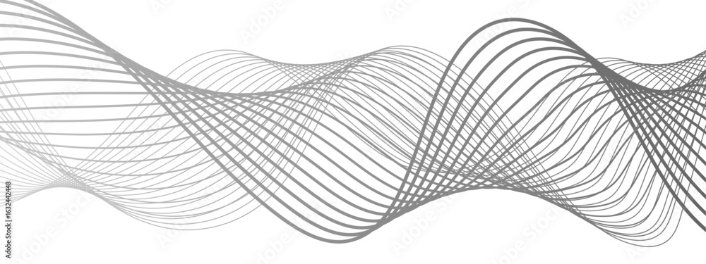 Poster minimalist abstract wave design consisting of smooth, flowing black and gray lines on a white backgr