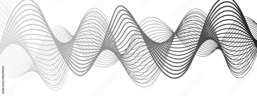 Poster minimalist abstract wave design consisting of smooth, flowing black and gray lines on a white backgr