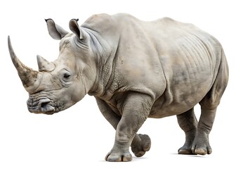 Obraz premium white and Close up of a rhinoceros standing isolated on white background