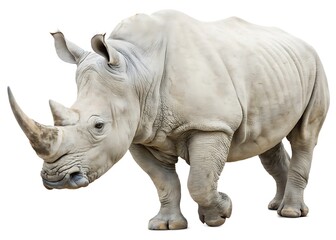 Obraz premium white and Close up of a rhinoceros standing isolated on white background