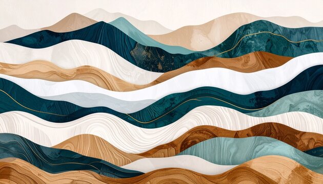 Realistic HD abstract background inspired by Chilean culture, earthy browns, deep blues, glacial whites and forest greens, organic shapes mimicking Patagonian landscapes and Mapuche symbols, soft laye