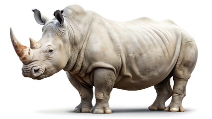 Obraz premium white and Close up of a rhinoceros standing isolated on white background