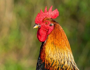 Close-up rooster portrait in natural light
