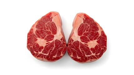 Raw Marbled Beef Steaks on White Background – Premium Meat Photography for Culinary Use