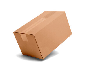 A Single Brown Cardboard Shipping Box on White Background