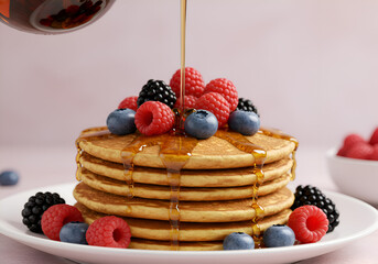 Delicious Pancakes with Berries and Syrup: A Perfect Breakfast