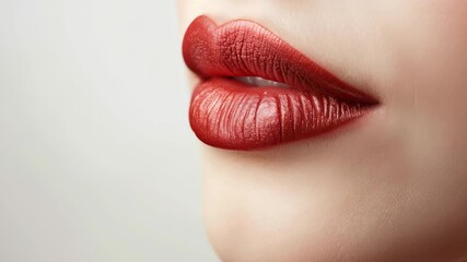 Close-up shot captures woman's luscious red lips, coated in striking, textured lipstick. Soft, natural light emphasizes depth, beauty. classic, feminine, eye-catching look.