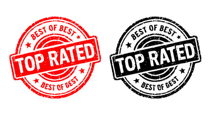 Top Rated Badge in Two Color Variations with Grunge Texture Style, Distressed Stamp Design for Promotional Labels and Quality Highlights, Editable Formats: AI, EPS, JPG, PNG