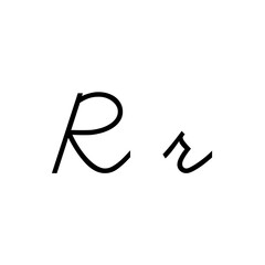 The image shows a cursive-style uppercase and lowercase letter "r" written in a stylish, calligraphic font