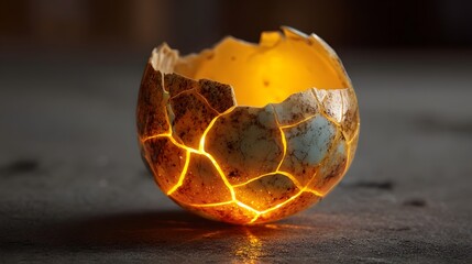 Cracked egg glowing with warm light