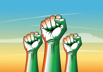 Raised Tricolor Fists Representing Unity and Freedom